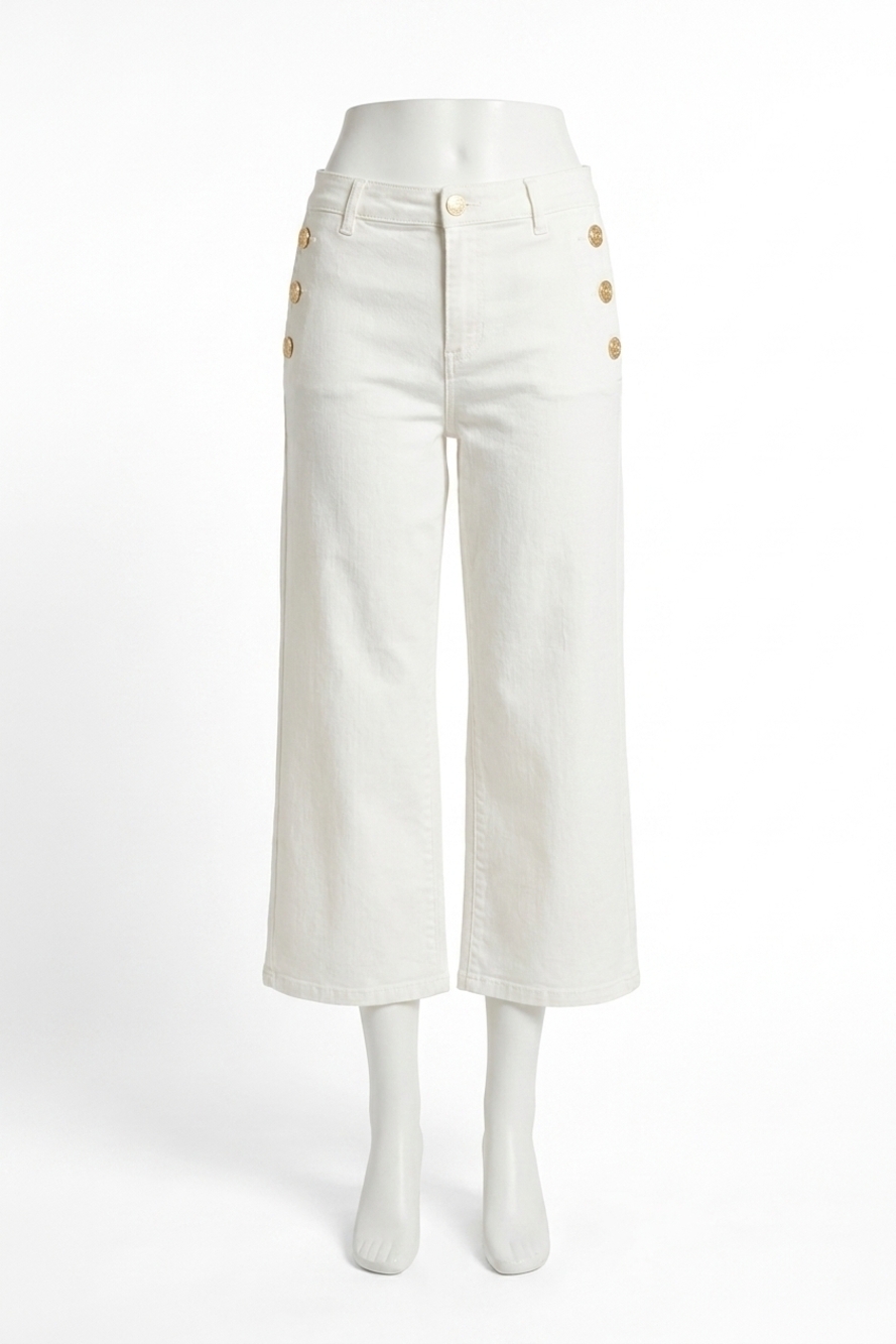 NEW FRANK LYMAN wynessa wide leg cropped trousers in off-white